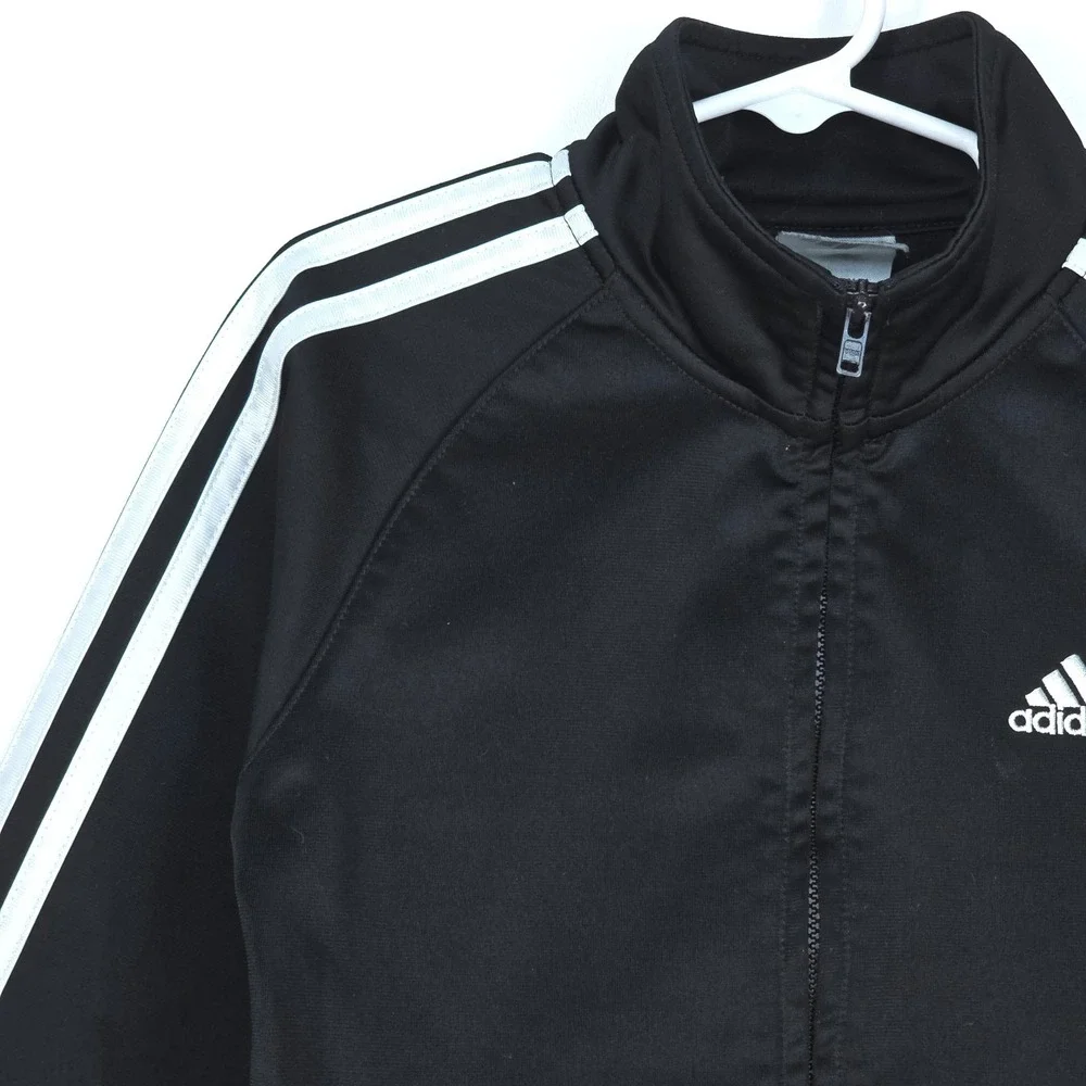 Adidas Tricot‎ Jacket Boys 6 Long Sleeve Big Logo 3 Stripe Center Activewear